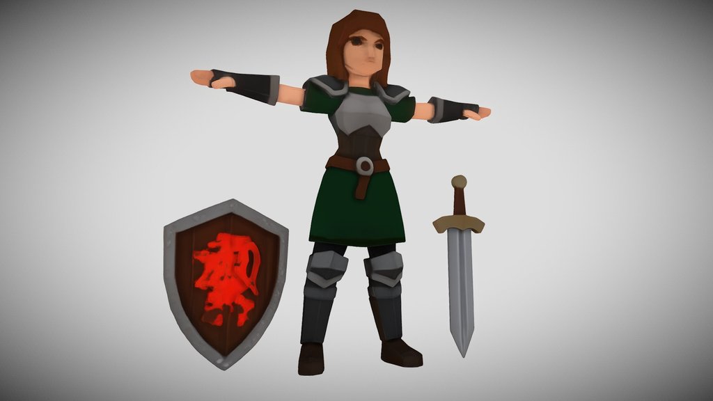 Woman Medieval Knight With Sword And Shield