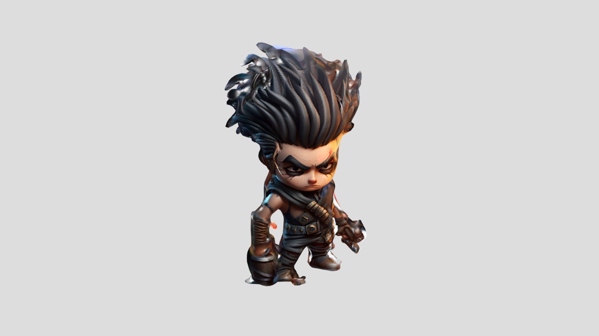 Chibi Character with Black Hair and Sword A c - Download Free 3D model ...