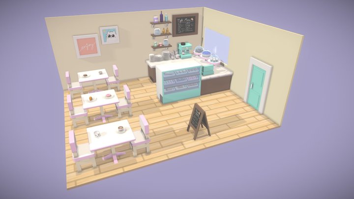 Cute Cartoon Styled Cafe 3D Model