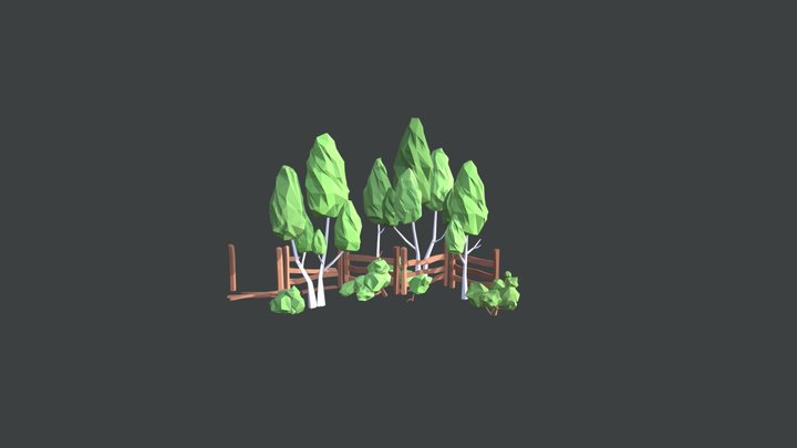 Trees, fences, bushes 3D Model