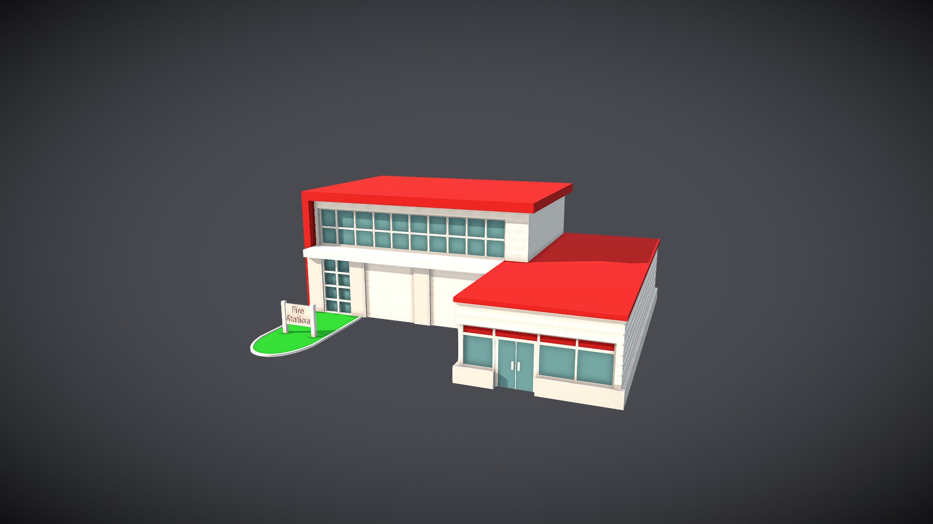 3D model Low-Poly Fire Station - This is a 3D model of the Low-Poly Fire Station. The 3D model is about a house with a red roof.