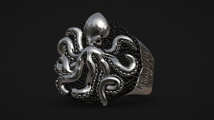 Anel Kraken (Prata) 3D Model