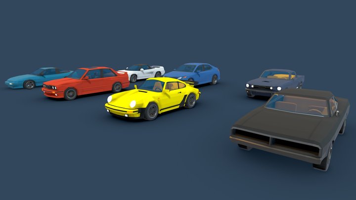 Lowpoly cars pack 3D Model