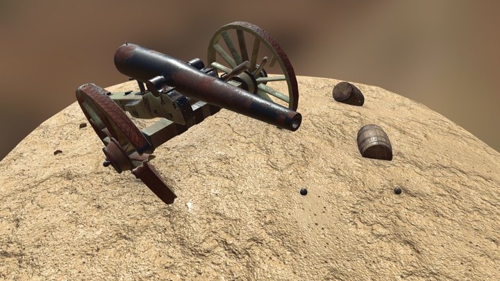 Wild West Cannon Textured 3D Model