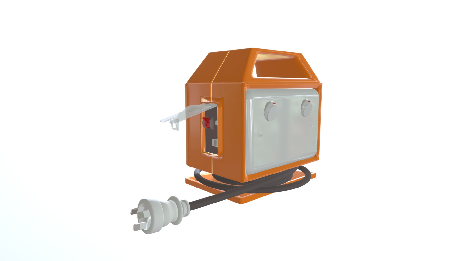 3D model Electrical Safety Box - This is a 3D model of the Electrical Safety Box. The 3D model is about a small orange and white robot.