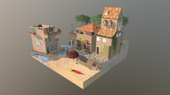 Amalfi Coast cityscene low poly - Italy 3D Model