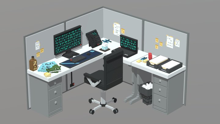 Voxel Office Cubicle (Variant 2) 3D Model