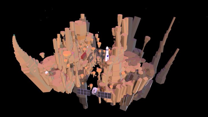 Space Crystal Caves Low Poly World 3D Model