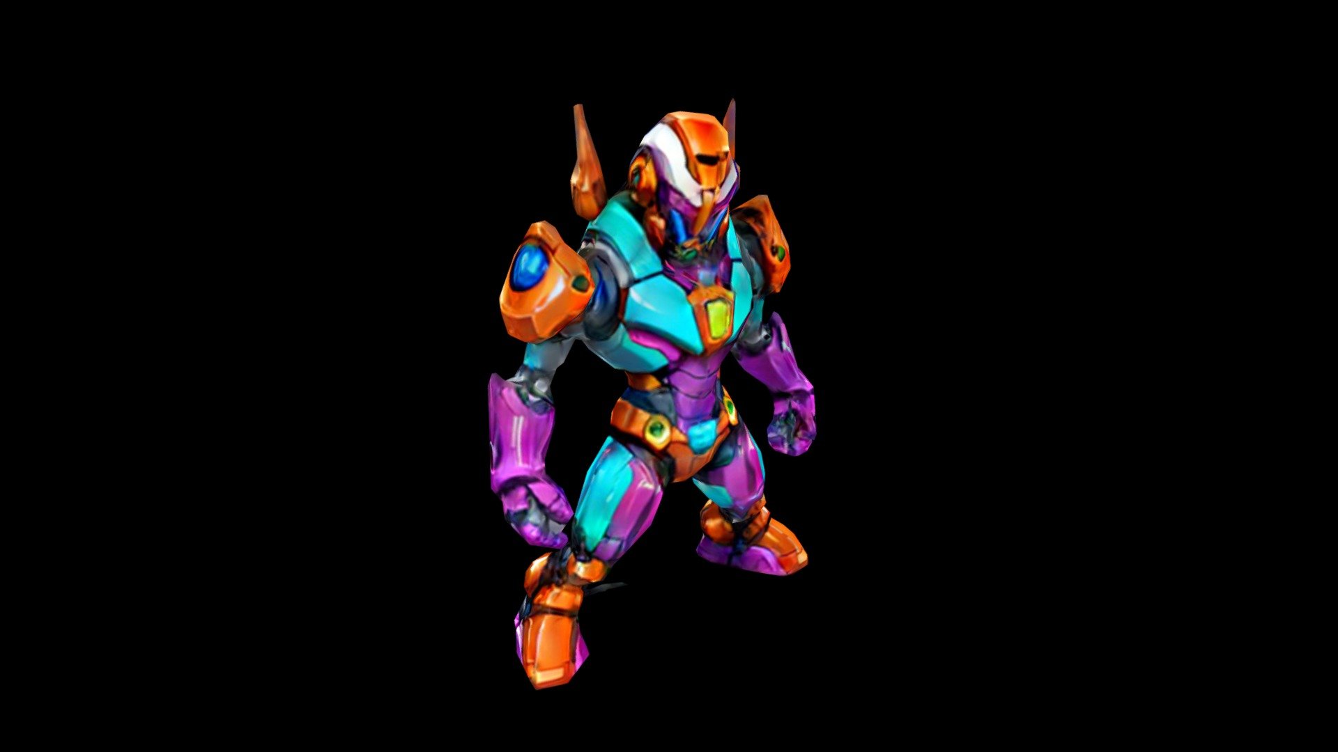 A robot with a purple, teal, and orange color sc - Download Free 3D ...