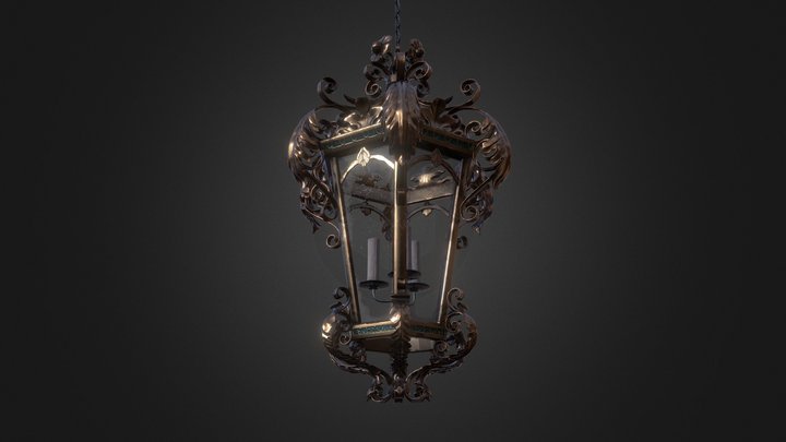 Old lantern with flowers 3D Model