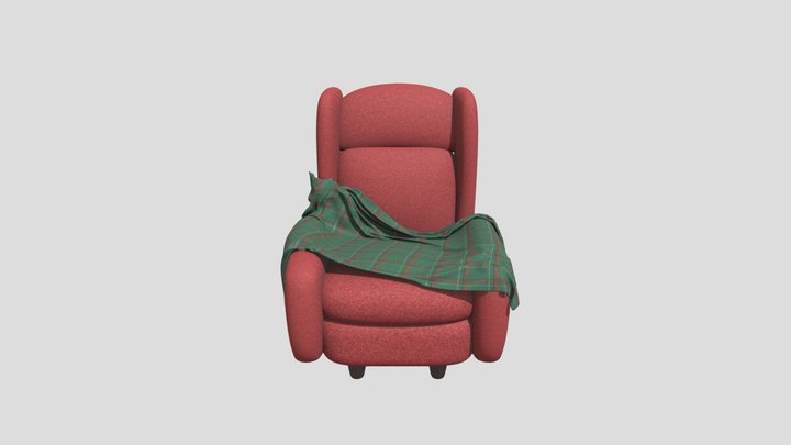 Red sofa with blanket 3D Model