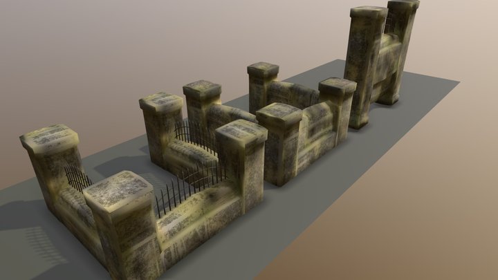Doube-sided stone fence 3D Model