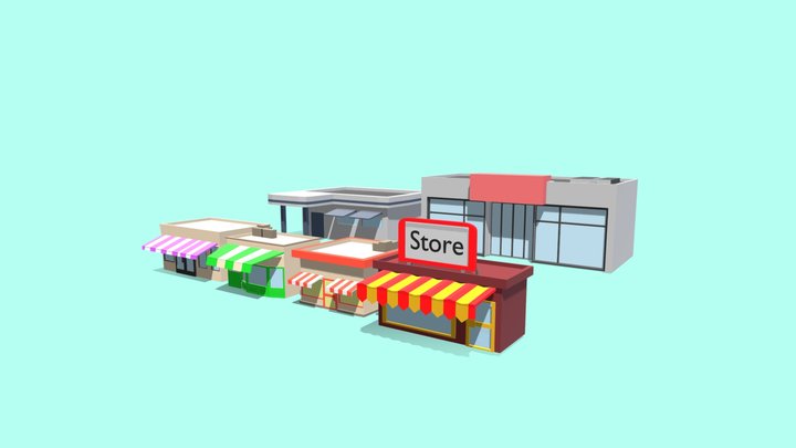 low poly stores pack 3D Model