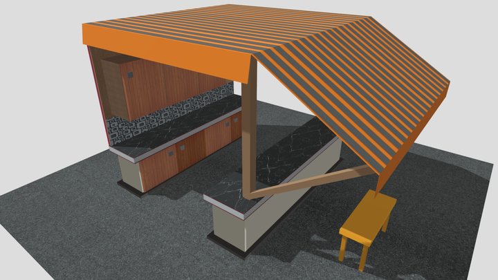 Modern Open-Concept Kitchen Stall 3D Model
