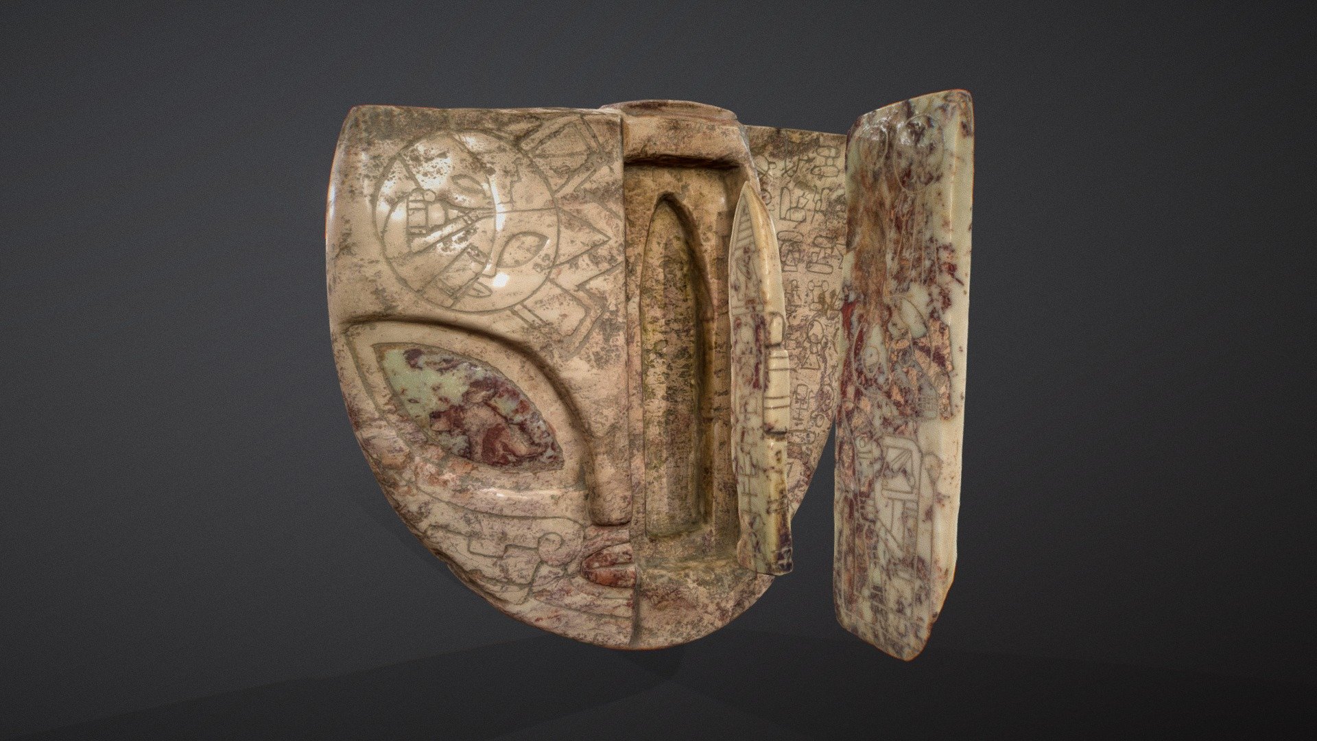 3 parts of sarcophagus head | Mexico — Sketchfab embed 3D viewer