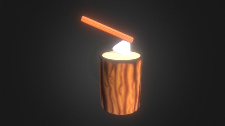 Tree Stump With Axe In Blender 3D Model