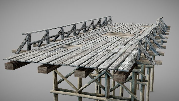 wooden old damaged bridge da1 3D Model