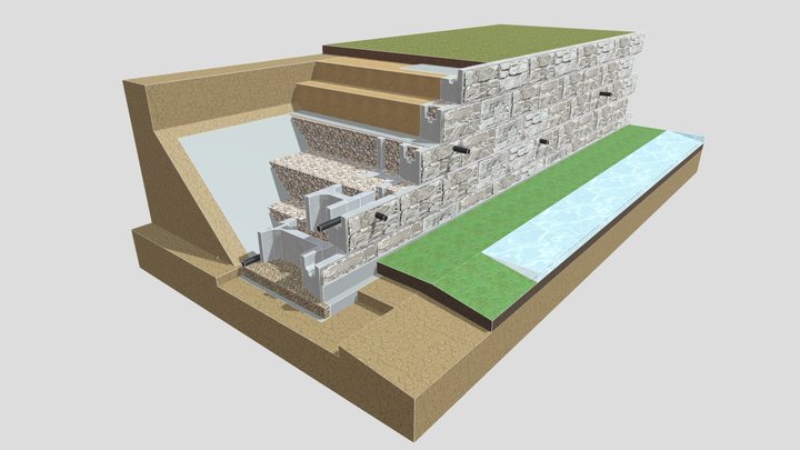 Stormwater Detention Dry Pond Gravity Wall 3D Model