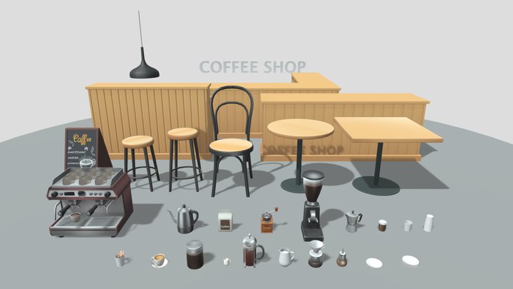 3D Coffee Equipment Anime Style Collection 3D Model