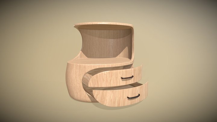 Curved Wooden Nightstand | 3D Furniture Model 3D Model