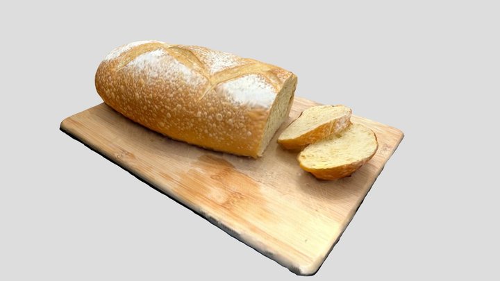 Italian Bread on Cutting Board 3D Model