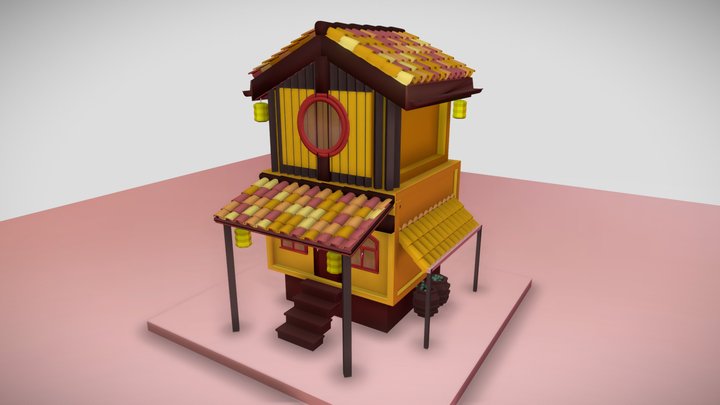 Low poly Isometric medieval house. 3D Model