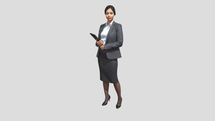 Businesswoman In A Grey Suit With Tablet – Free 3D Model STL