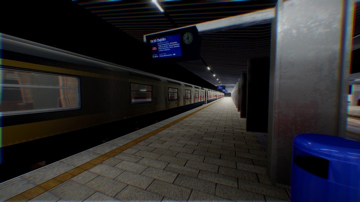 Railway Station Assets With Train Interior 3D Model