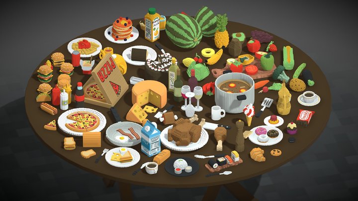 Voxel Food Pack (117 items) 3D Model