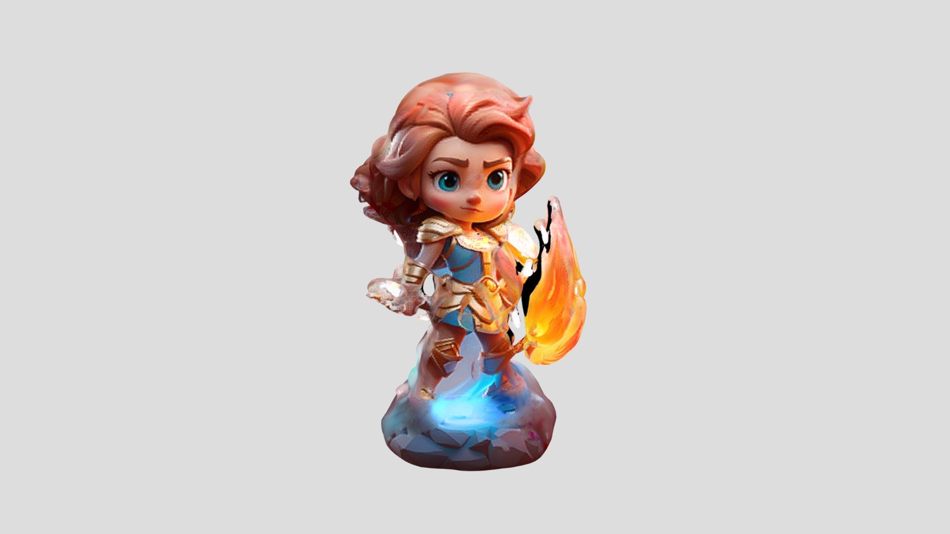 Chibi Warrior Girl with Flaming Sword A cute, - Download Free 3D model ...