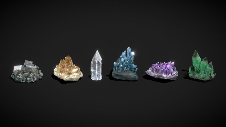 Crystals / Quartz Minerals Low Poly pack 3D Model