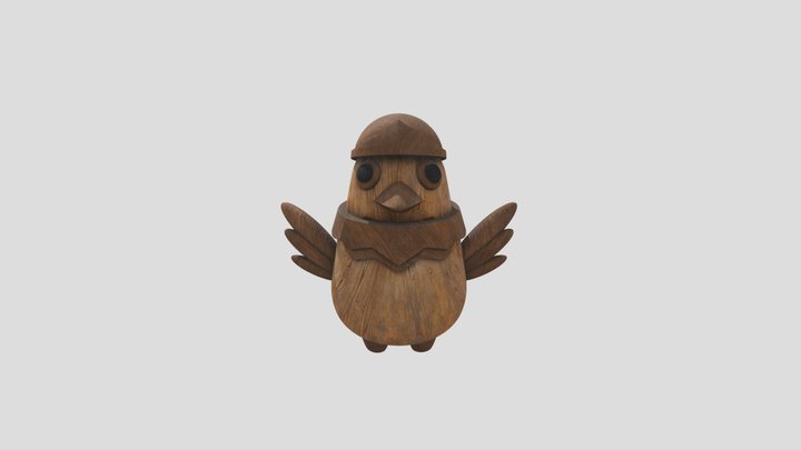 Wooden Bird Sculpture 3D Model