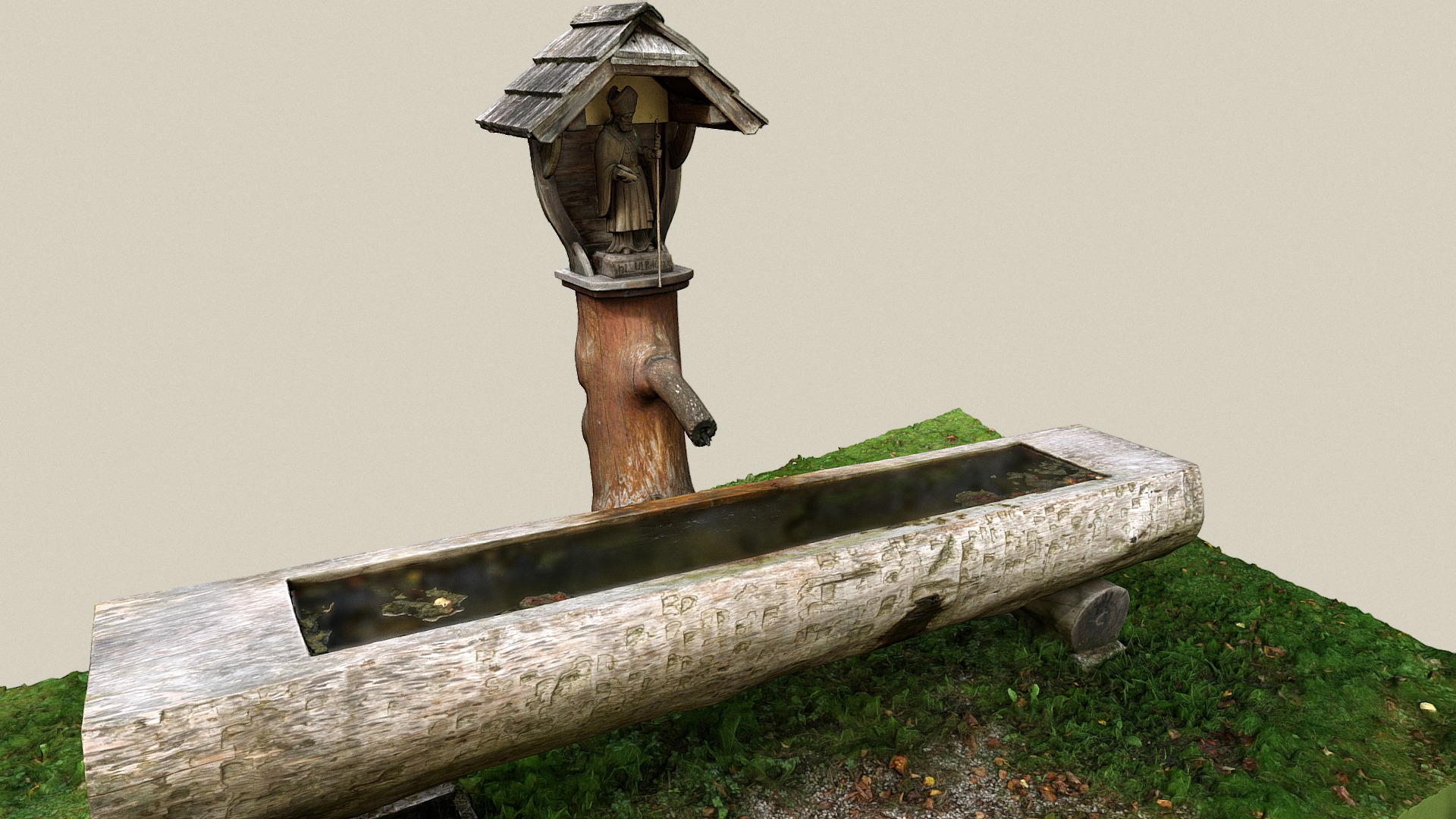 3D model Ulrichsbrunnen - This is a 3D model of the Ulrichsbrunnen. The 3D model is about a wooden bench with a bird house on top.