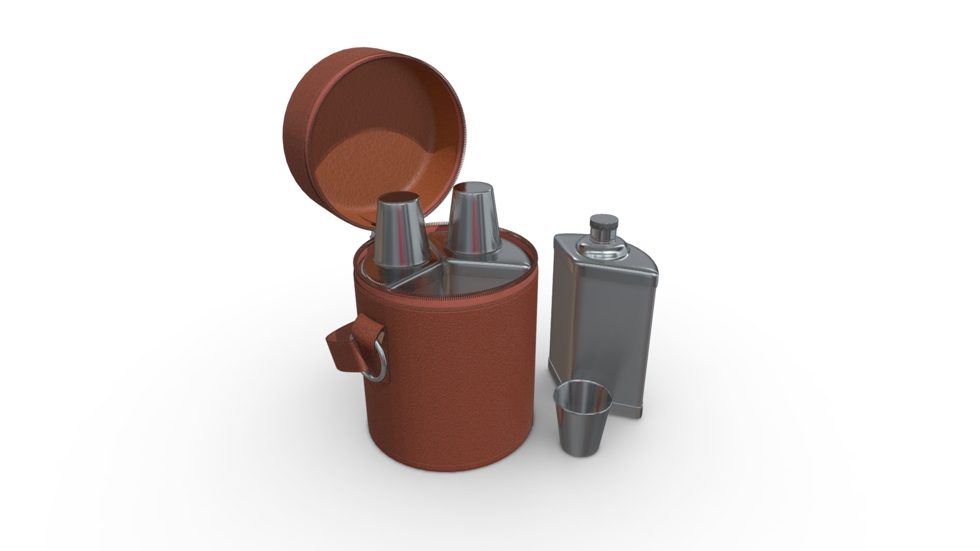 3D model Camping Portable Flask Set - This is a 3D model of the Camping Portable Flask Set. The 3D model is about a few metal containers.