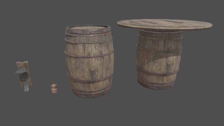 Barrels and candle holders 3D Model