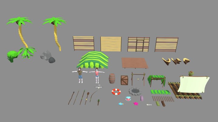 Low Poly Desert Island Pack 3D Model