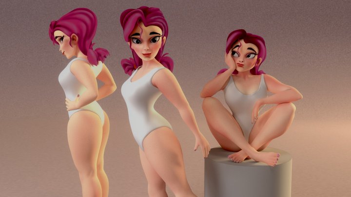cute woman wearing swimsuit, in three poses 3D Model