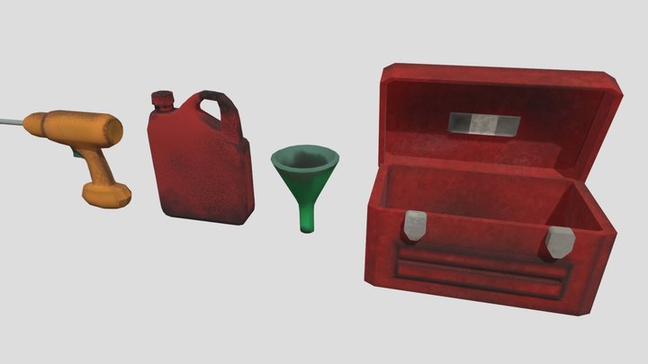 Garage Assets Tools Low Poly 3D Model