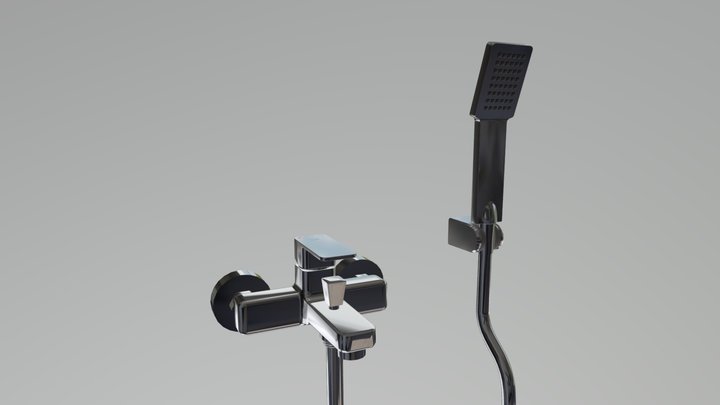 Phase Wall Mounted Bath Shower Mixer with Kit 3D Model