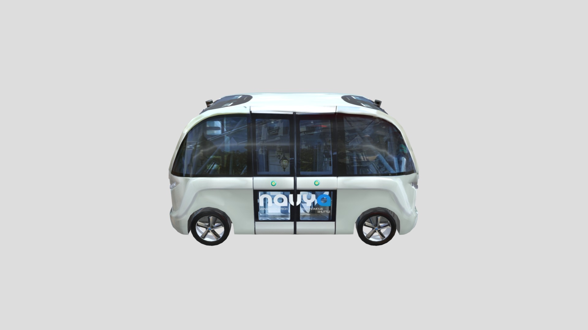 3D model Navya Arma self-driving vehicle - This is a 3D model of the Navya Arma self-driving vehicle. The 3D model is about a small white and black bus.