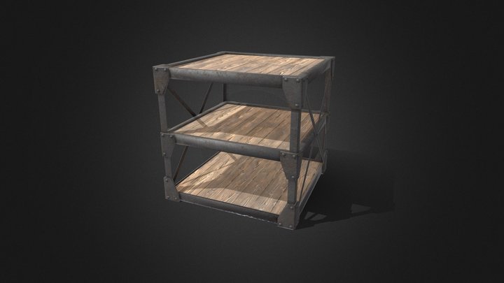 Industrial Wood and Metal Shelf 3D Model