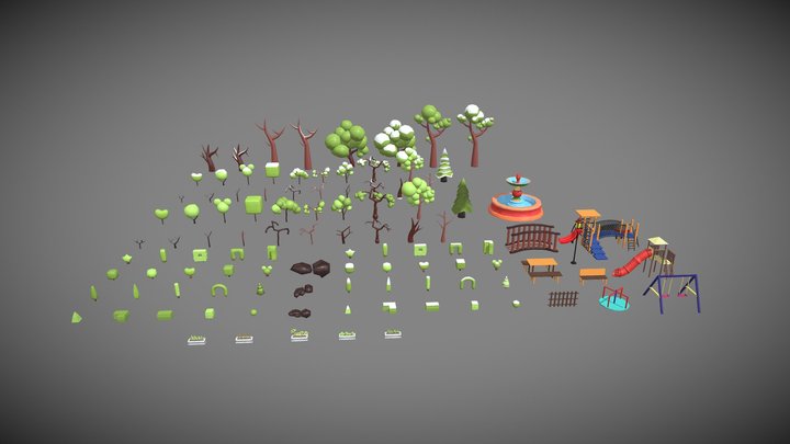 Lowpoly Trees and Children Garden Assets 3D Model