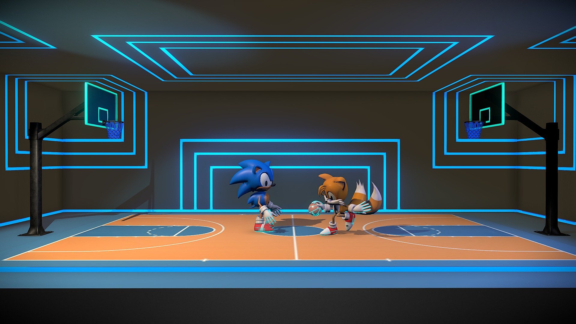 Sonic and Tails playing basketball. Animation