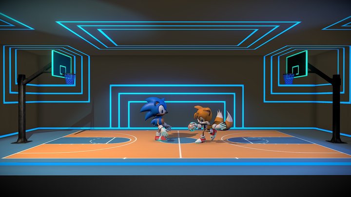Sonic and Tails playing basketball. Animation 3D Model