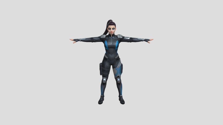 Female character in futuristic armor suit 3D Model