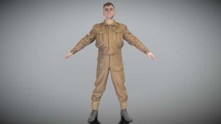 British infantryman character in A-pose 297 3D Model