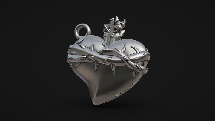 Berloque Coração Sagrado (Prata) 3D Model
