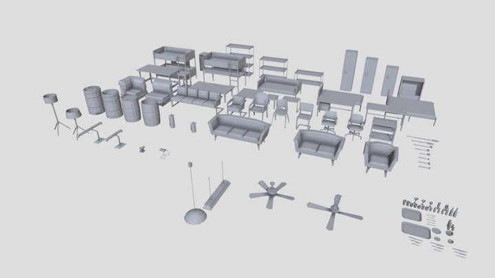 Low Poly Furniture Pack 3D Model
