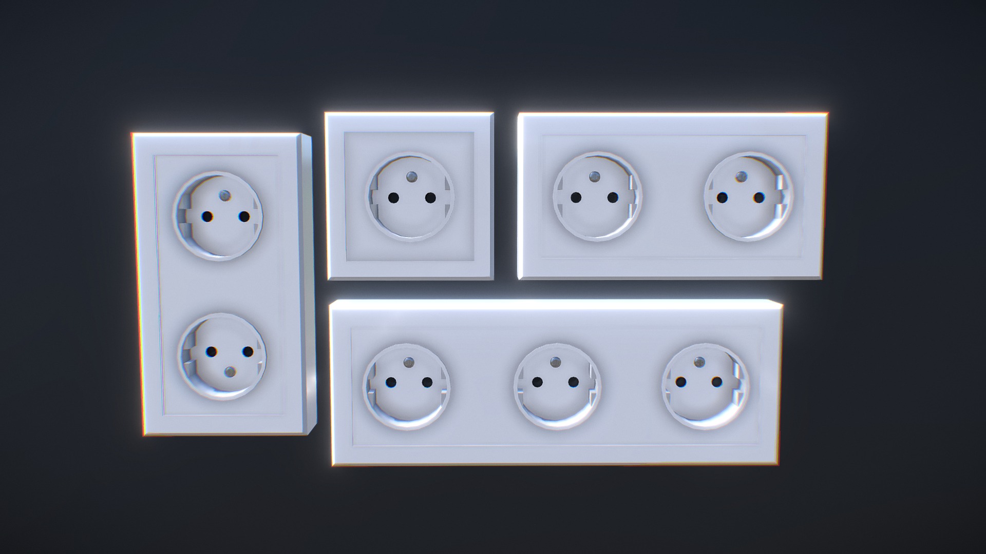 3D model Wall Power Socket Set - This is a 3D model of the Wall Power Socket Set. The 3D model is about a group of white buttons.