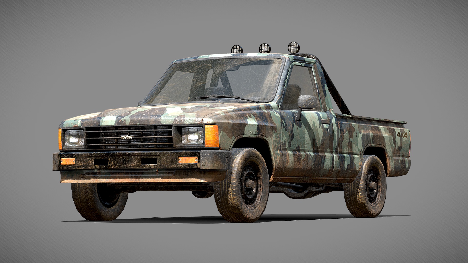 3D model Toyota Pickup Camouflage - This is a 3D model of the Toyota Pickup Camouflage. The 3D model is about a car with a large front end.